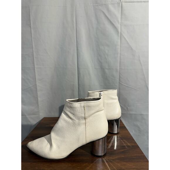 Pedro Garcia Boots Women White 37.5 Berta Mirrored Heel Ankle Bootie Zip Leather - Picture 4 of 7